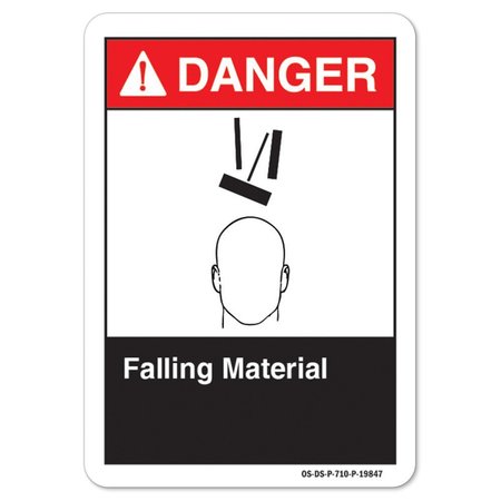 SIGNMISSION ANSI Danger Sign, Falling Material, 18in X 12in Decal, 12" H, 18" W, Landscape, Falling Material OS-DS-D-1218-L-19847